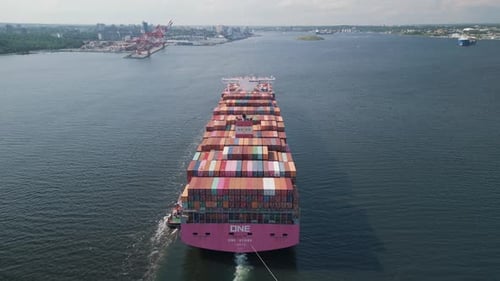 Aerial View Container Ship Carrying Container Box Global Business Cargo