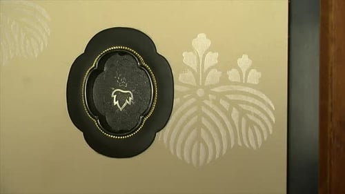 Close-up of recessed handle on Japanese fusuma sliding wall.