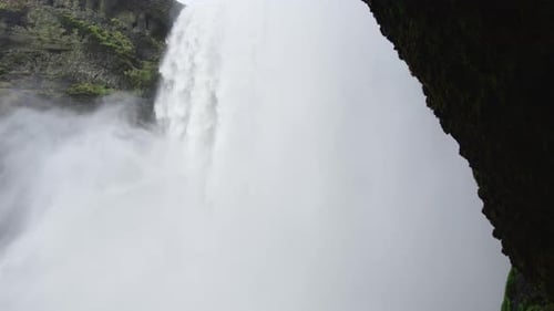 Skogafoss Waterfall in Iceland Water Flowing Through Cliffs Famous Attraction Huge Mountain River
