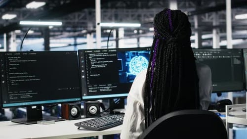 Data Center Female Programmer Uses Machine Learning Algorithms to Analyze Datasets