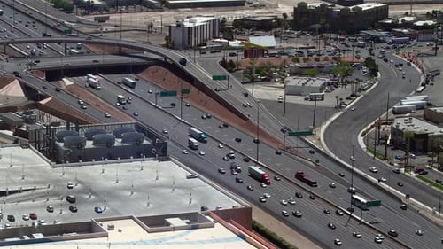 Aerial view of busy freeway traffic in daytime