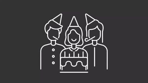 Flat Design Outline Animation of Friends Celebrating a Birthday