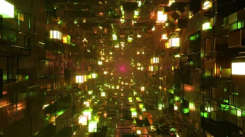 Futuristic Abstract Tunnel of Glowing Cubes Loop Background