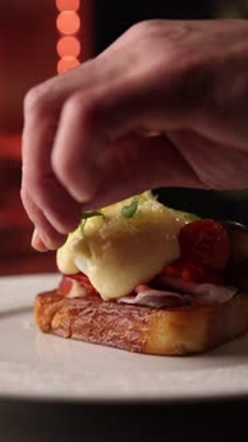 A delicious breakfast at a European restaurant. Close-up