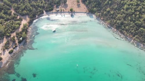 Drone Flies Over a Beach and Sea Bird Eye View