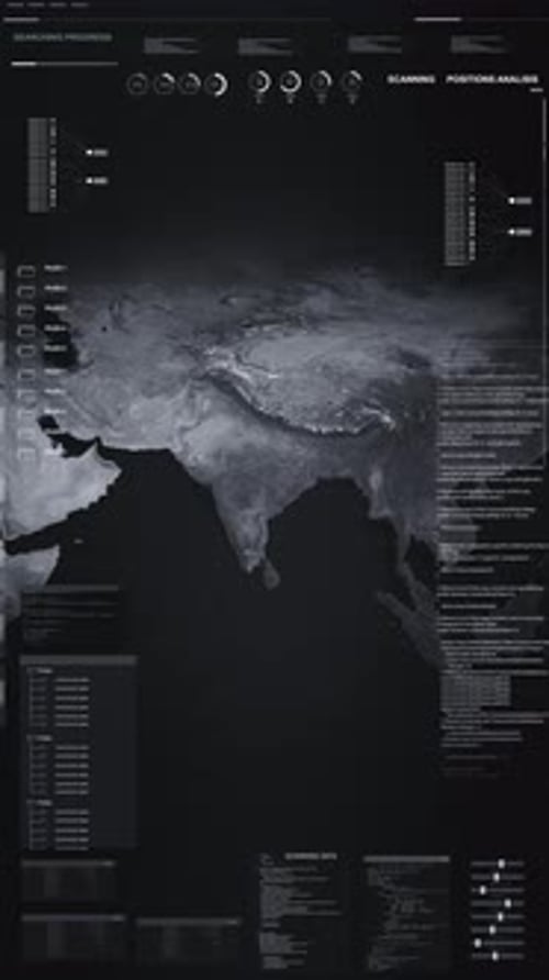 Futuristic Tech World Map Global Scanning Map Data Interface World Map Analytics Panels Scanning