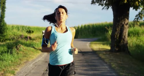 Woman Running on Road in Countryside