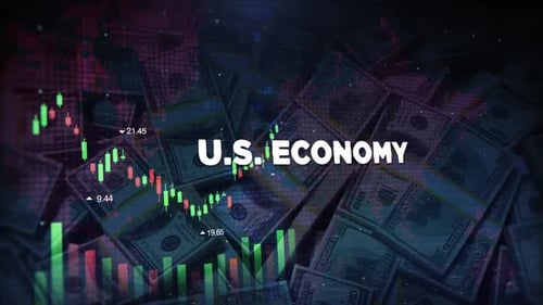 U.S. Economy Boom With Decrease Bar Chart Graph And Arrow Green