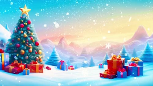 Seamless Christmas Winter Wonderland with Falling Snow and Presents