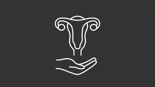 Animated Medical Icon: Hand Holding Uterus for Health Care