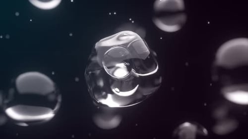 Abstrakter 3D-Hintergrund mit schwebenden durchscheinenden Kugeln auf dunklem Hintergrund