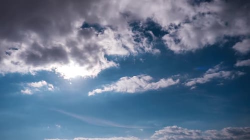 Clouds Moving Under the Bright Sun in the Blue Sky Timelapse