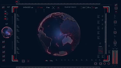 Futuristic Digital Earth Globe with Abstract HUD Interface Animation