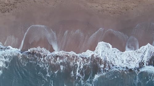 Scene of Top View Beach and Seawater on Sandy Beach in Summer