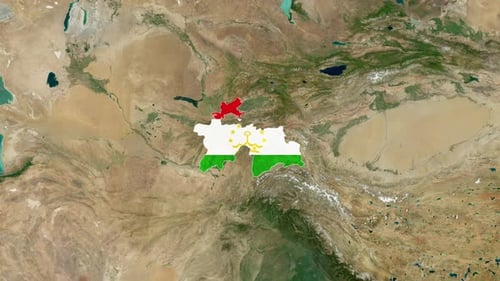 Global Map Zoom to Tajikistan with Flag Animation