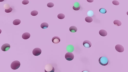 Minimalistische Schleife mit springenden goldenen Kugeln, geometrischer abstrakter Hintergrund.
