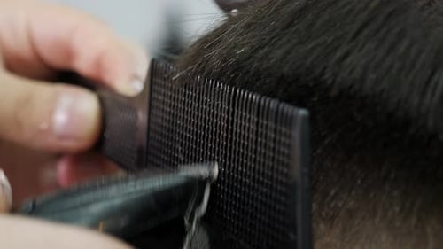 Close Up of Haircut with Clipper and Comb