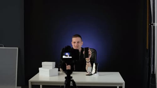 Blogger Recording Video in Minimalist Studio