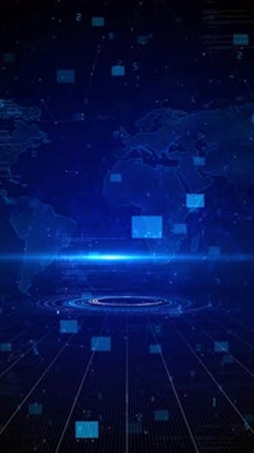 Futuristic Digital World Map Grid Technology Loop Background