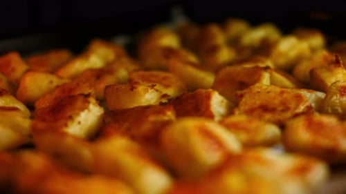 Golden Roasted Potatoes Cooking in the Oven