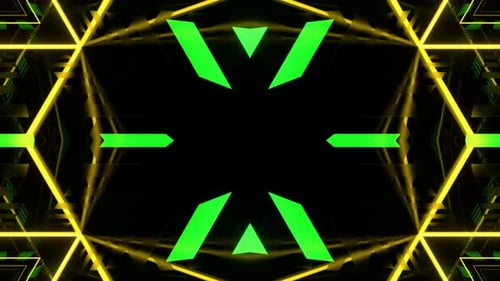 Yellow And Green Kaleidoscope Abstract Neon Striped Geometric Pattern Background Vj Loop In 4K