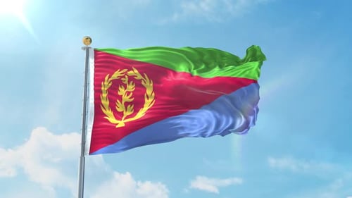 Eritrea National Flag Waving in Sunny Blue Sky