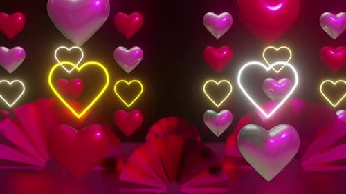 Glowing Hearts and Decorative Fans Romantic Background Animation