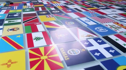 World Flags Representing Countries and States on Table