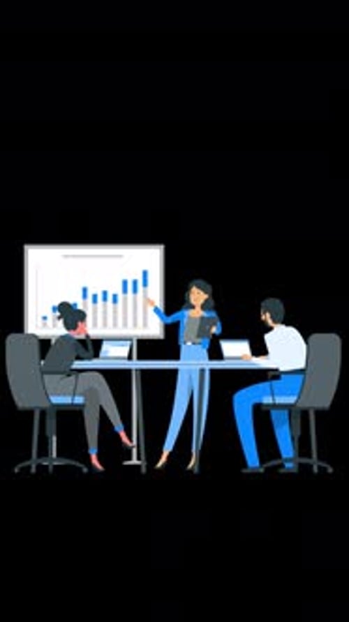 Office Worker Showing Work Presentation To His Bosses Vertical Alpha Channel