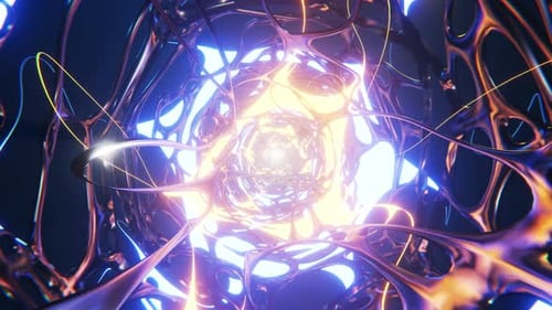 Futuristic abstract background tunnel with glowing neon lights. Looped animation