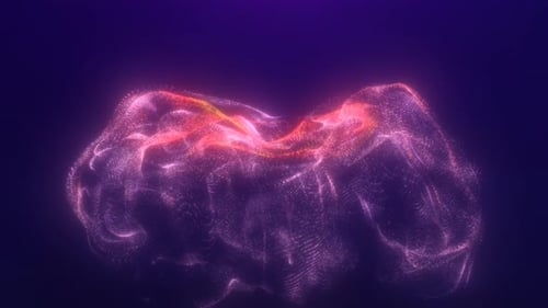 Abstract floating liquid from energy purple particles glowing magical background