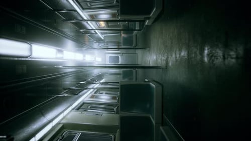 Vertikaler leerer Metall-U-Bahnzug im urbanen Chicago