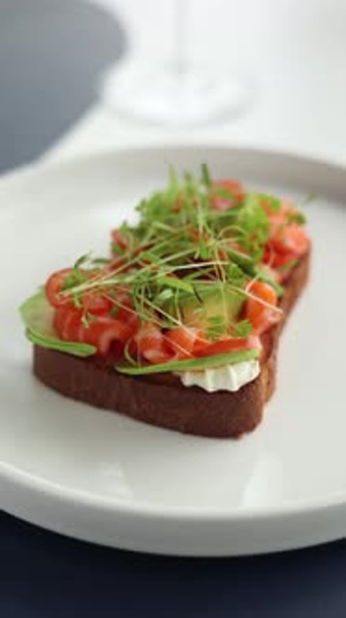 delicious salmon bruschetta in the restaurant