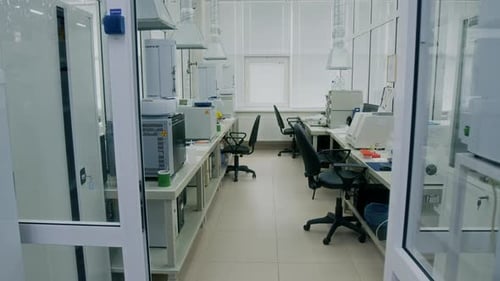 Clean Laboratory Interior with Rows of Equipment