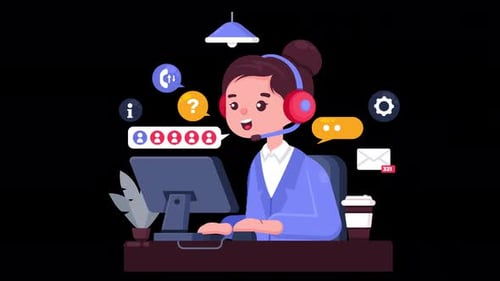 technical support woman helping someone over the phone, call center woman on alpha channel