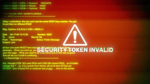 Security Token Invalid On Hacking & Error Message Digital Screen Message On Computer Screens