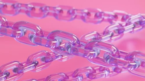 Abstract looped animation of chains. 3d render realistic style, pink and purple colors