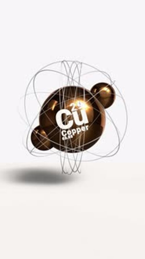 Vertical Copper Cu Metal 3d Atom Animation Element From Periodic Table on Clean White Background