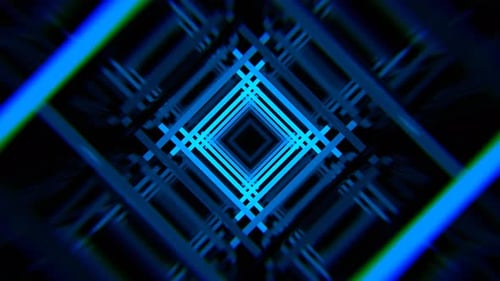 Cyan Neon Pulse Square Tunnel Background Vj Loop I 4K