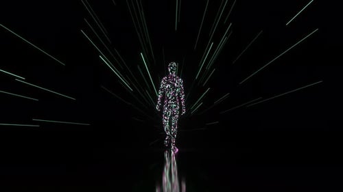 Futuristic Particle Human Silhouette Walking Animation