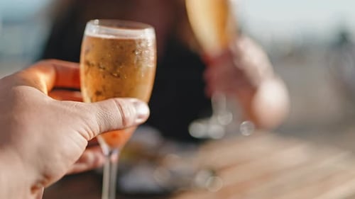 Couple Clinking Sparkling Wine Glasses