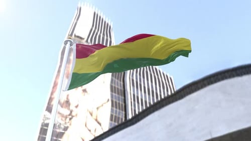 Realistic Waving Flag of Bolivia with Modern City Background