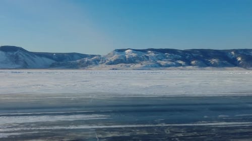 Driving on Ice Road of Lake Baikal