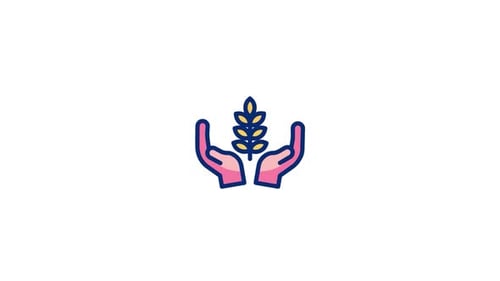 Animated Flat Design Icon of Hands Holding Wheat Grain