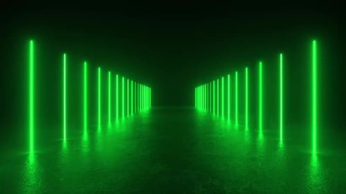 Green Light Tunnel in Dark Room