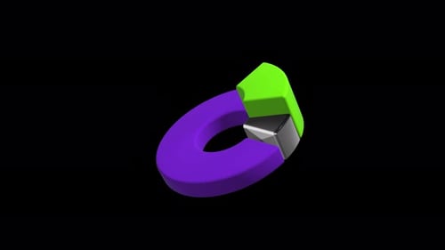 Purple and green pie chart business statistic presentation 3d animation on black background