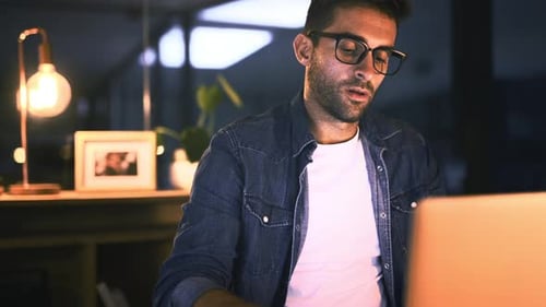 Businessman, glasses and fatigue in office for late work, exhaustion or tiredness by rubbing eyes