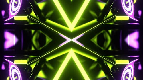 Purple And Light Green Flashing Neon Abstract Kaleidoscope Background Vj Loop In 4K