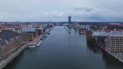 Aerial view of spree river , Berlin , Germany