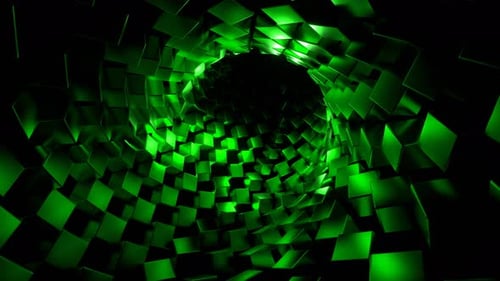 Tunnel With Green Cubes Background Vj Loop In 4K